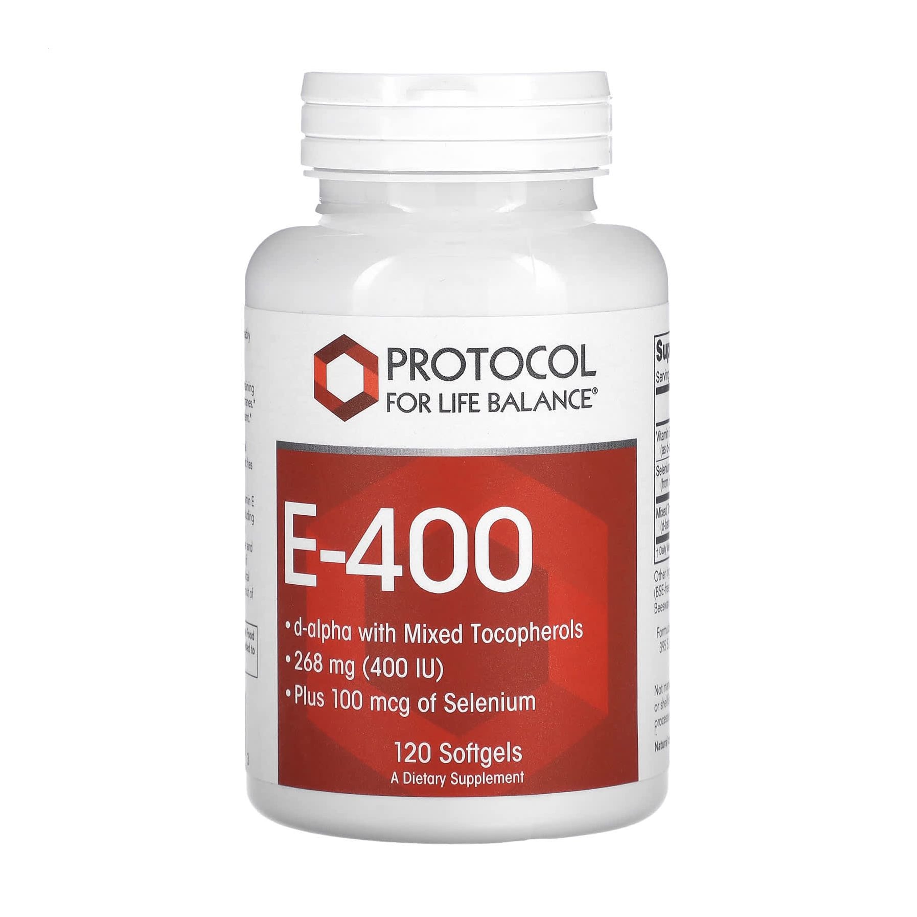Вітамін Е Protocol For Life Balance E-400 змішані токофероли та селен, 268 мг, 120 гелевих капсул